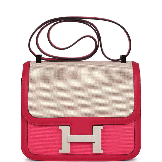 Hermes Constance 24 Rose Shocking and Ecru Toile H Berline and Framboise Swift Palladium Hardware