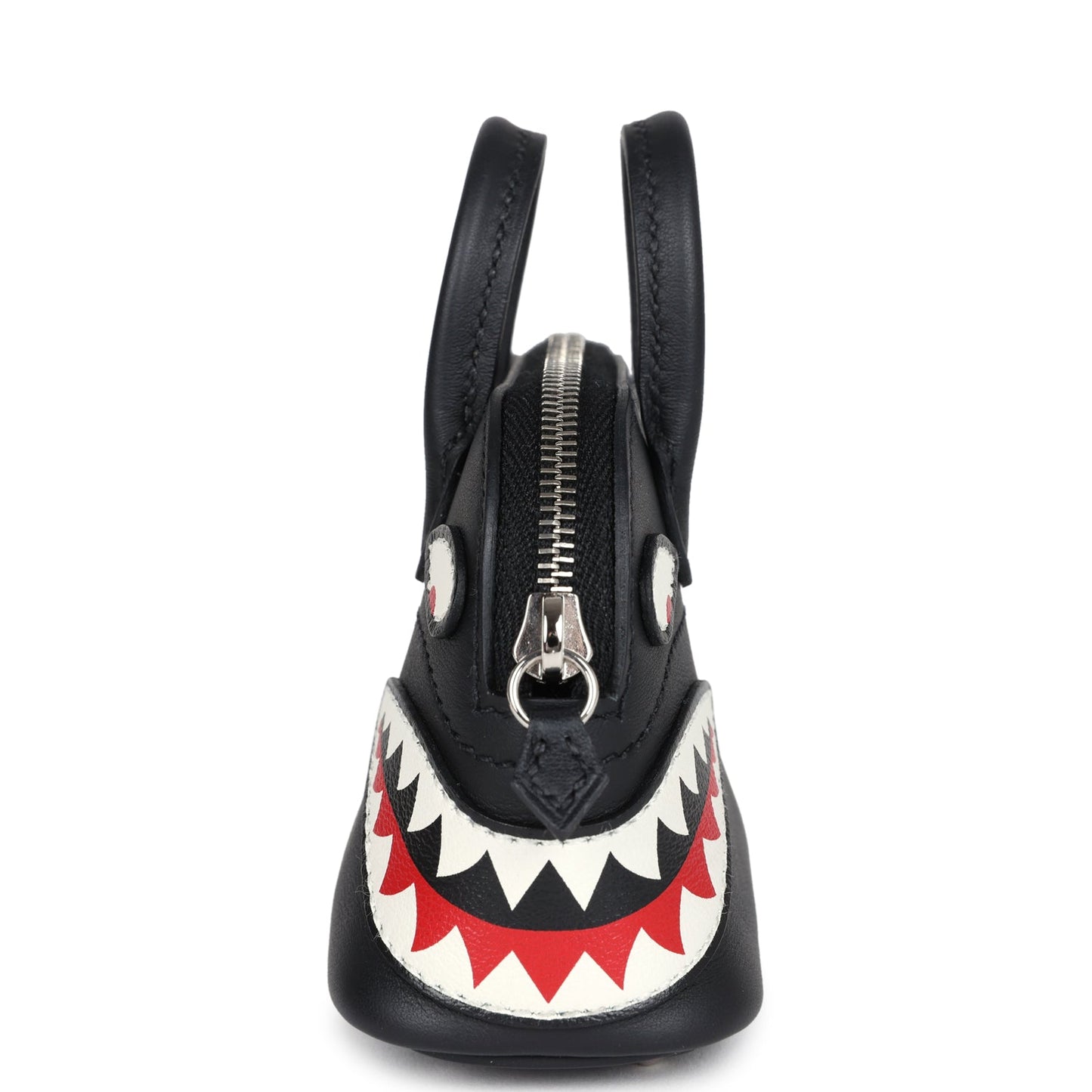 Hermes Mini Bolide Shark Bag Charm Black and White Swift Palladium Hardware