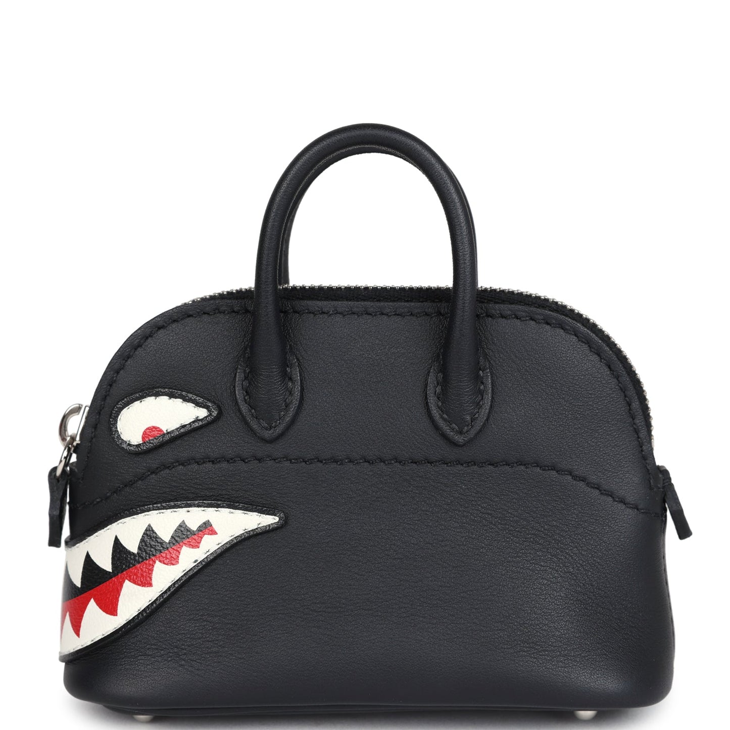 Hermes Mini Bolide Shark Bag Charm Black and White Swift Palladium Hardware