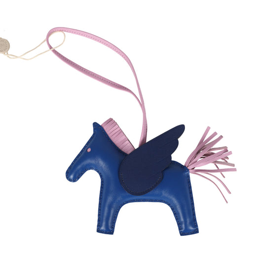 Hermes Pegase Rodeo Bag Charm MM Bleu France, Mauve Sylvestre, Bleu Saphir Milo Lambskin