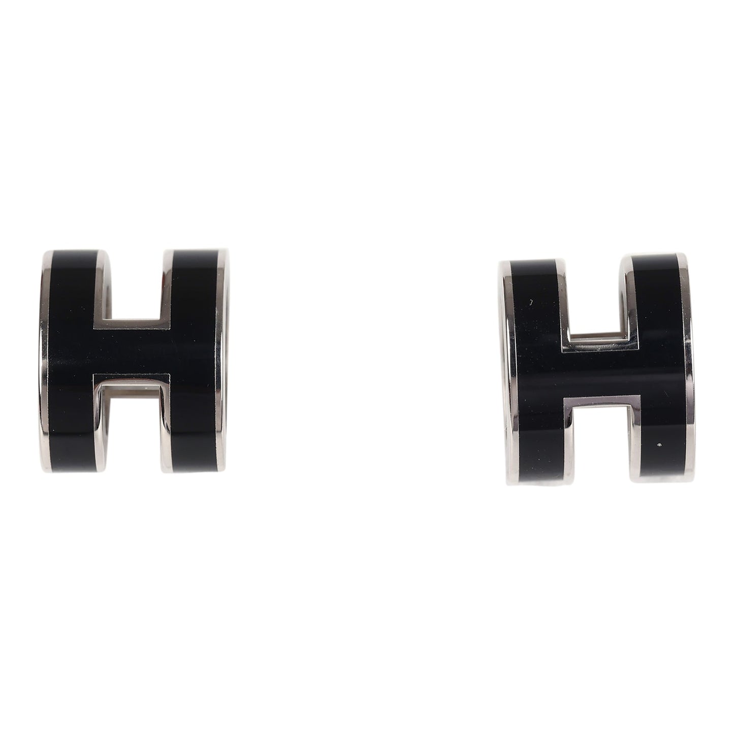 Hermes Mini Pop H Earrings Black Enamel Palladium Hardware