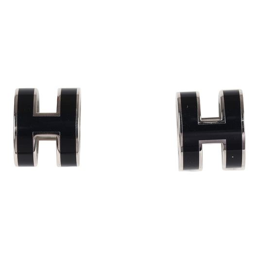 Hermes Mini Pop H Earrings Black Enamel Palladium Hardware