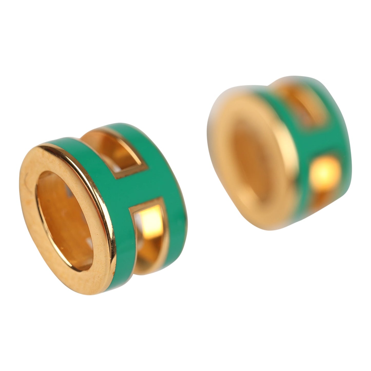 Hermes Mini Pop H Earrings Malachite Enamel Gold Hardware