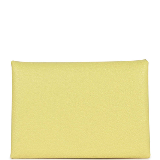 Hermes Calvi Duo Compact Card Holder Limoncello Chevre Mysore Palladium Hardware