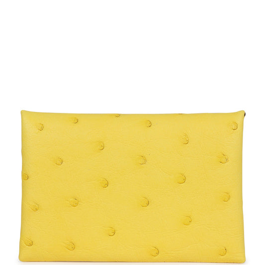 Hermes Calvi Card Holder Jaune Citron Ostrich Palladium Hardware