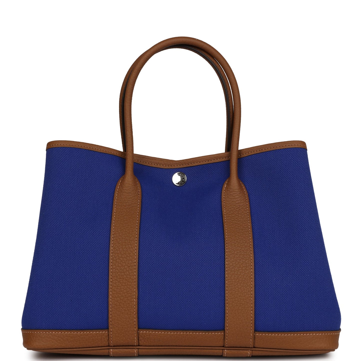 Hermes Garden Party 30  Bleu Electric Toile and Alezan Negonda Palladium Hardware