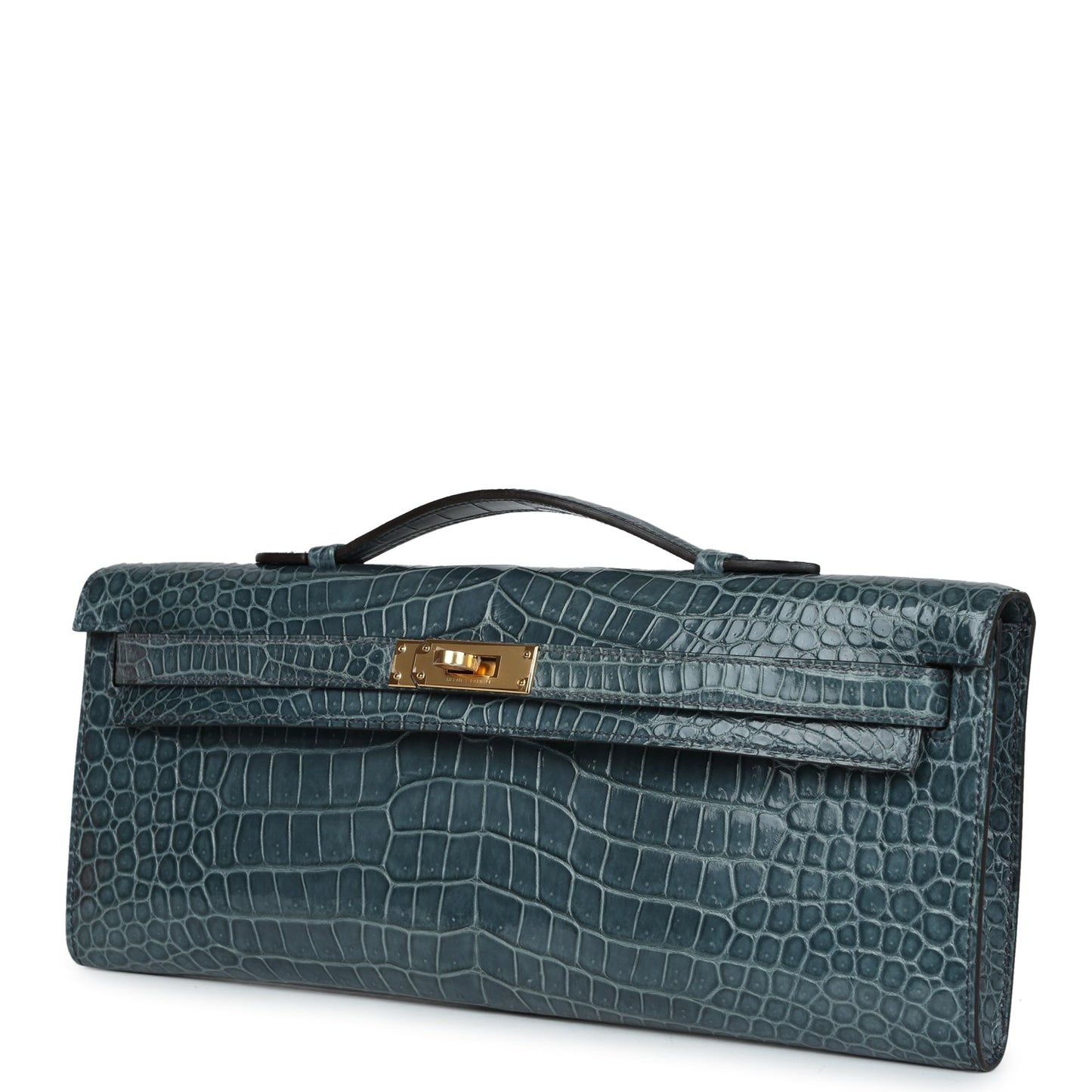 Hermes Kelly Cut Bleu Jean Shiny Porosus Crocodile Gold Hardware