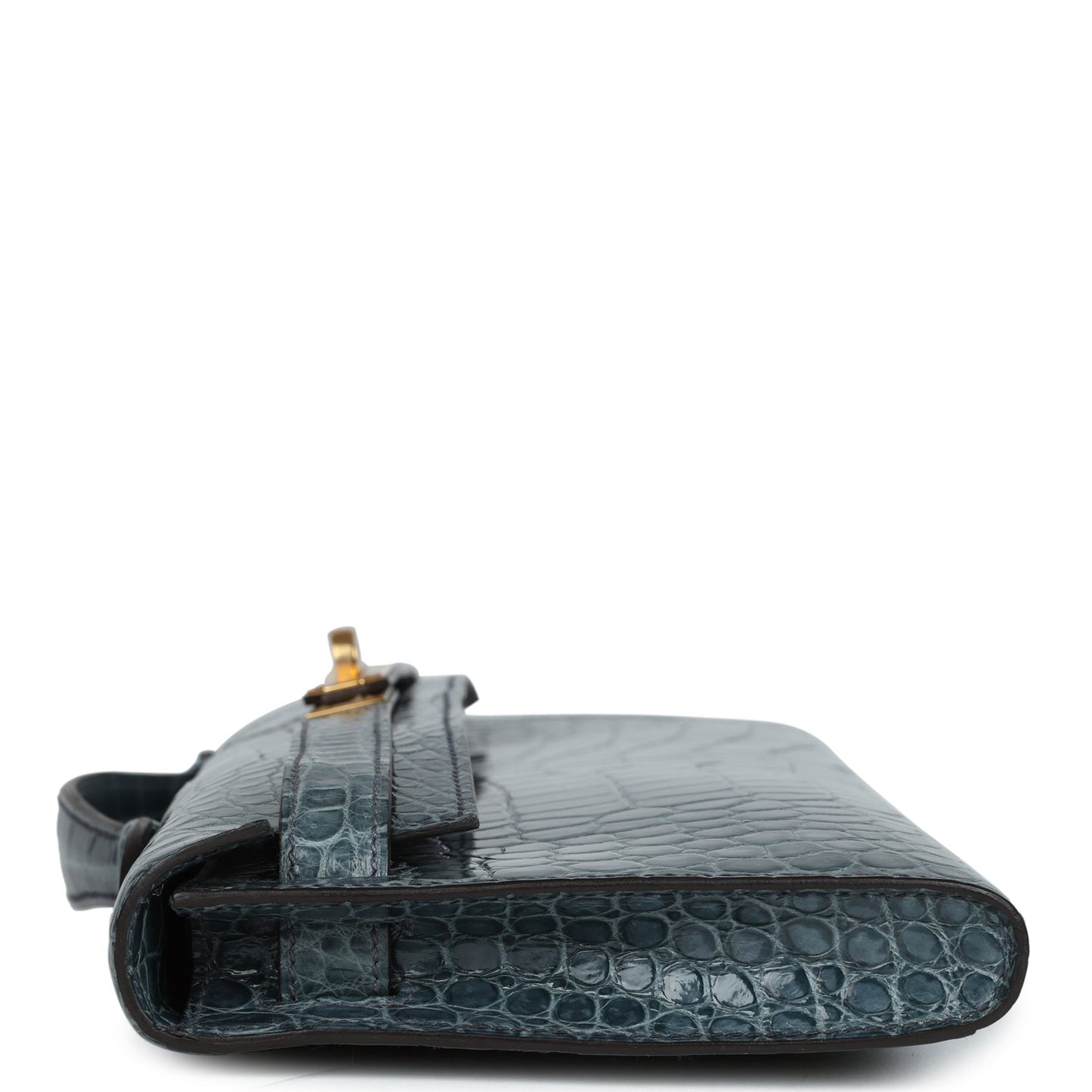 Hermes Kelly Cut Bleu Jean Shiny Porosus Crocodile Gold Hardware
