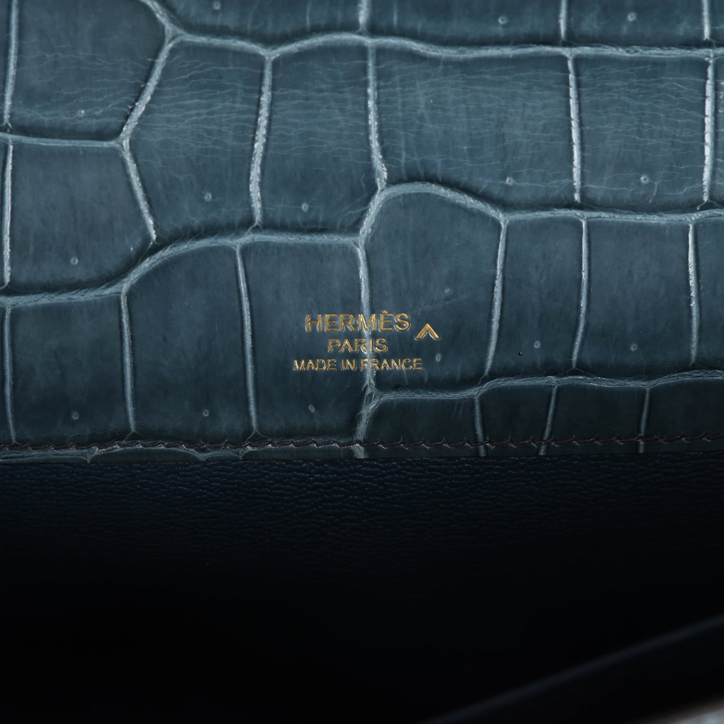 Hermes Kelly Cut Bleu Jean Shiny Porosus Crocodile Gold Hardware