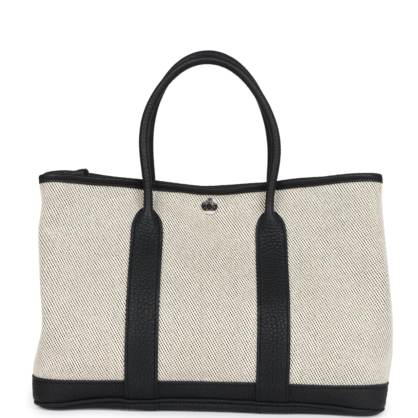 Hermes Garden Party 30 Ecru Toile and Black Negonda Palladium Hardware