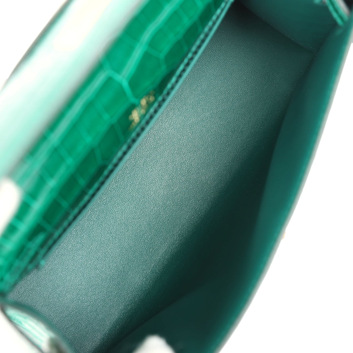 Hermes Kelly Pochette Emerald Shiny Porosus Crocodile Gold Hardware