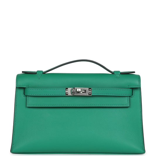 Hermes Kelly Pochette Vert Vertigo Swift Palladium Hardware
