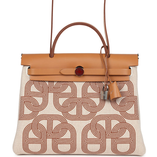 Hermes Herbag Zip PM 31 "Circuit 24" Ecru Toile H Canvas and Naturel Sable Hunter Lacquered Palladium Hardware