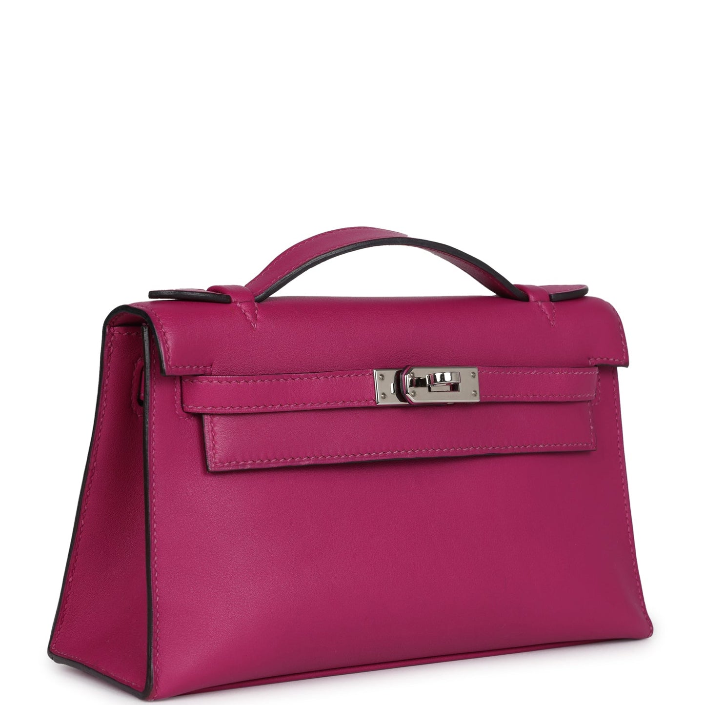 Hermes Kelly Pochette Rose Pourpre Swift Palladium Hardware