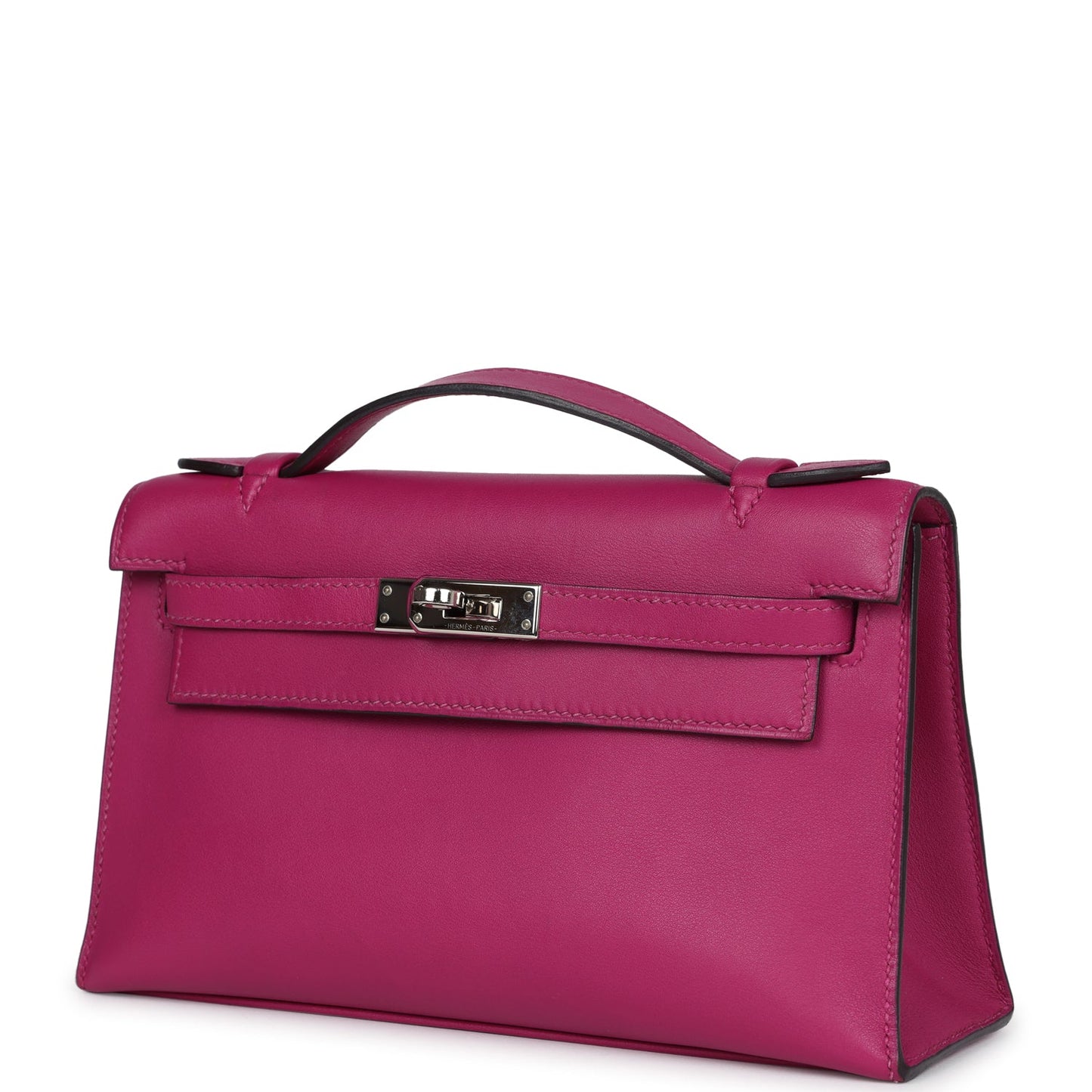 Hermes Kelly Pochette Rose Pourpre Swift Palladium Hardware