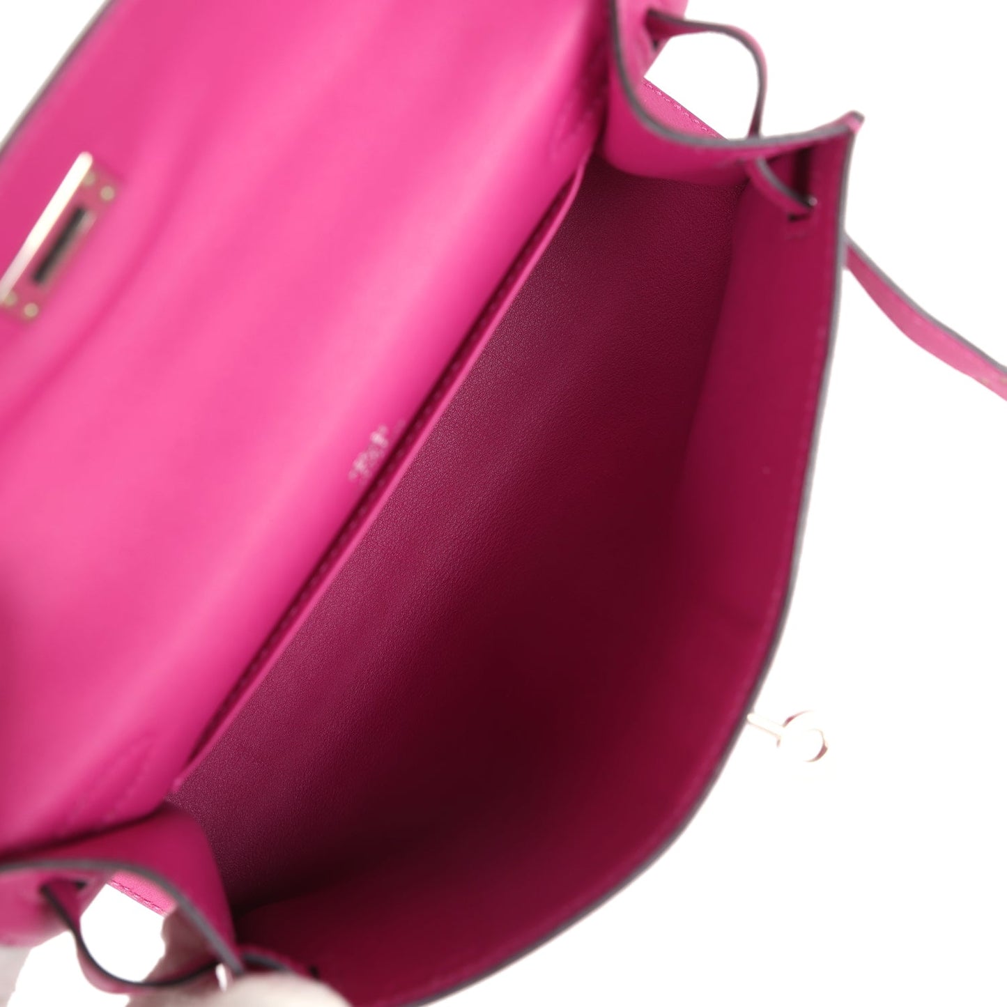 Hermes Kelly Pochette Rose Pourpre Swift Palladium Hardware