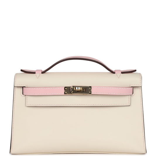 Hermes Special Order (HSS) Kelly Pochette Nata and Rose Sakura Swift Permabrass Hardware