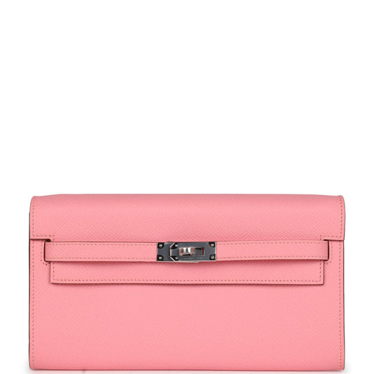 Hermes Kelly Wallet To Go Rose Confetti Epsom Palladium Hardware