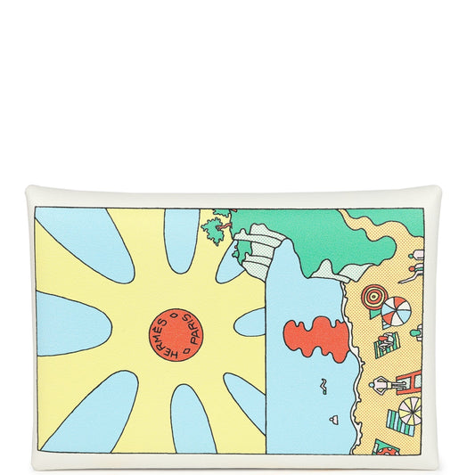 Hermes "Le Lever" Calvi Duo Card Holder White Multicolored Swift Palladium Hardware