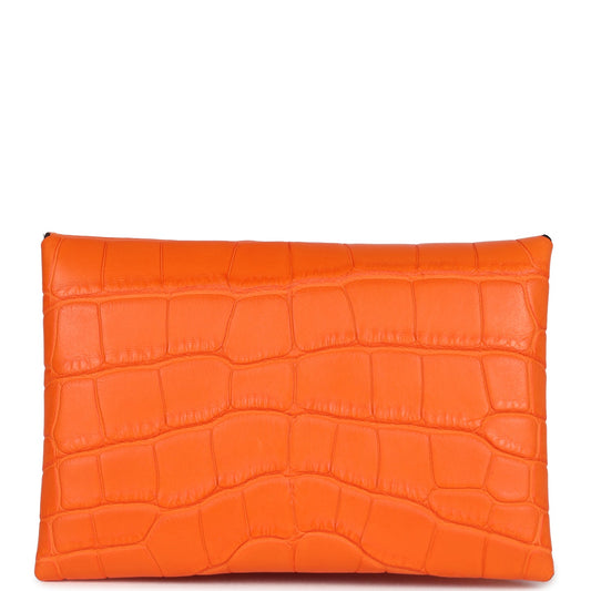 Hermes Calvi Card Holder Orange Minium Matte Alligator Mississipiensis Palladium Hardware