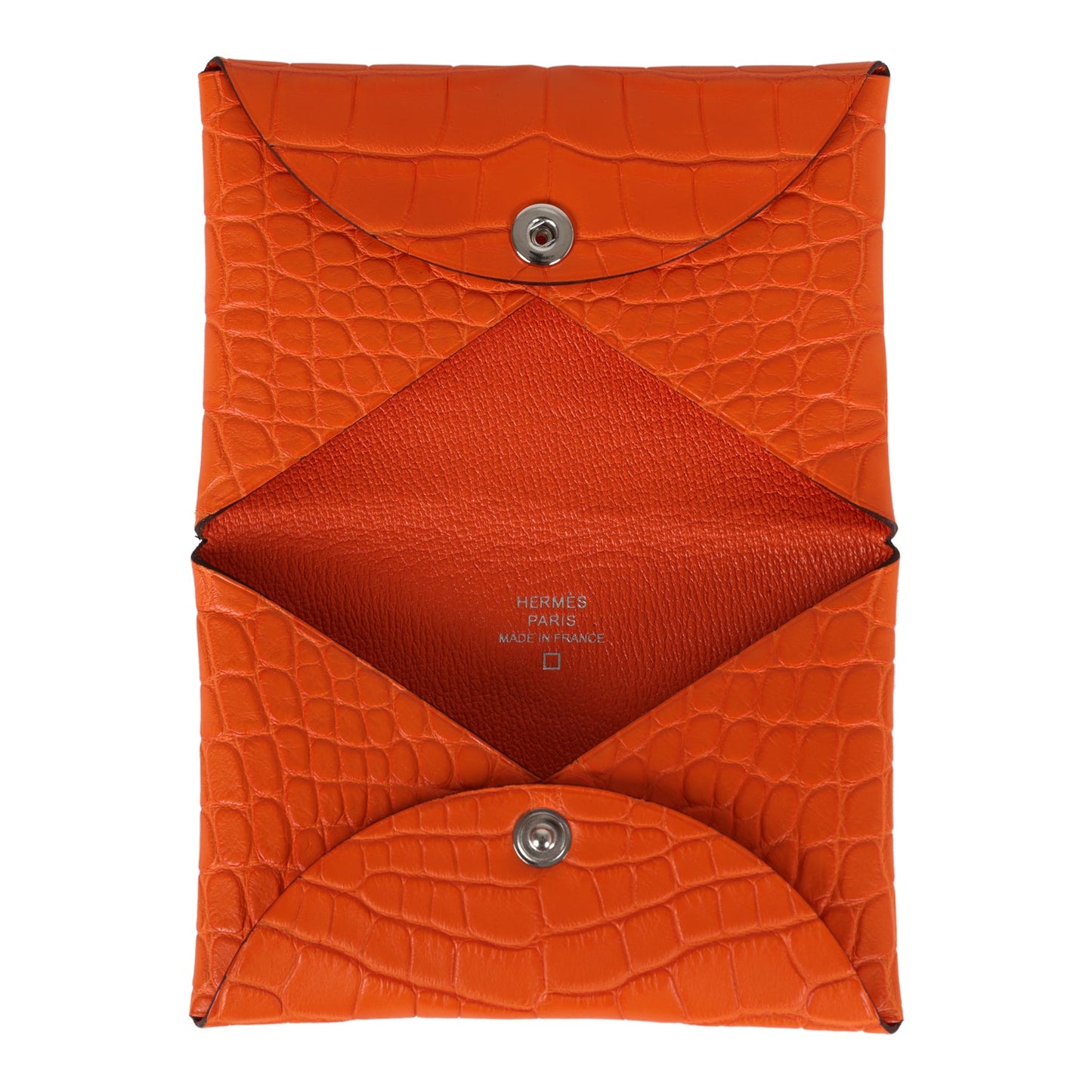 Hermes Calvi Card Holder Orange Minium Matte Alligator Mississipiensis Palladium Hardware