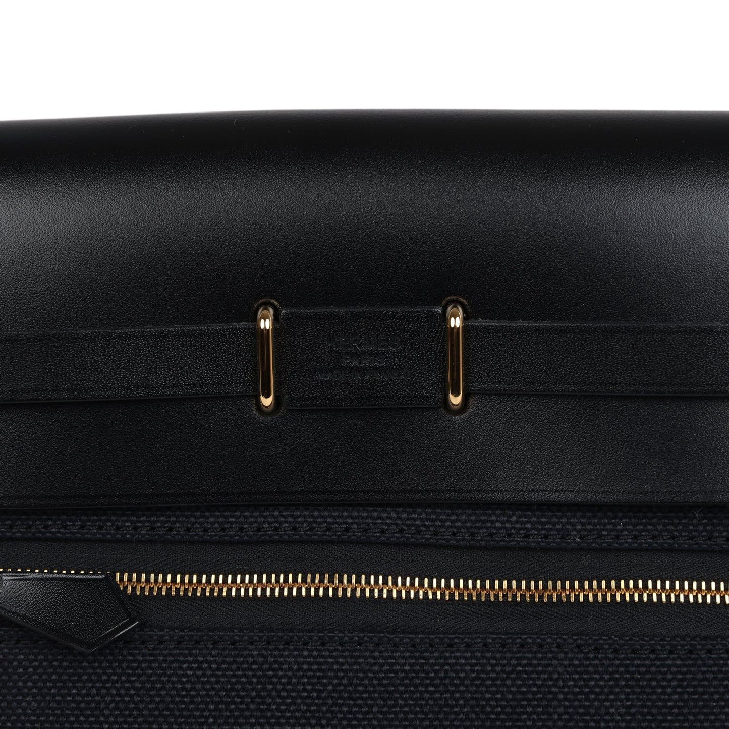 Hermes Herbag Zip 20 Mini Black Toile Militaire Canvas and Black Vache Hunter Gold Hardware
