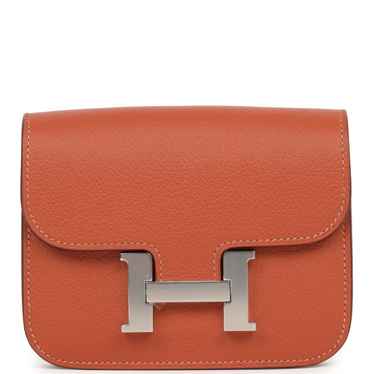 Hermes Constance Slim Wallet Brique Evercolor Palladium Hardware