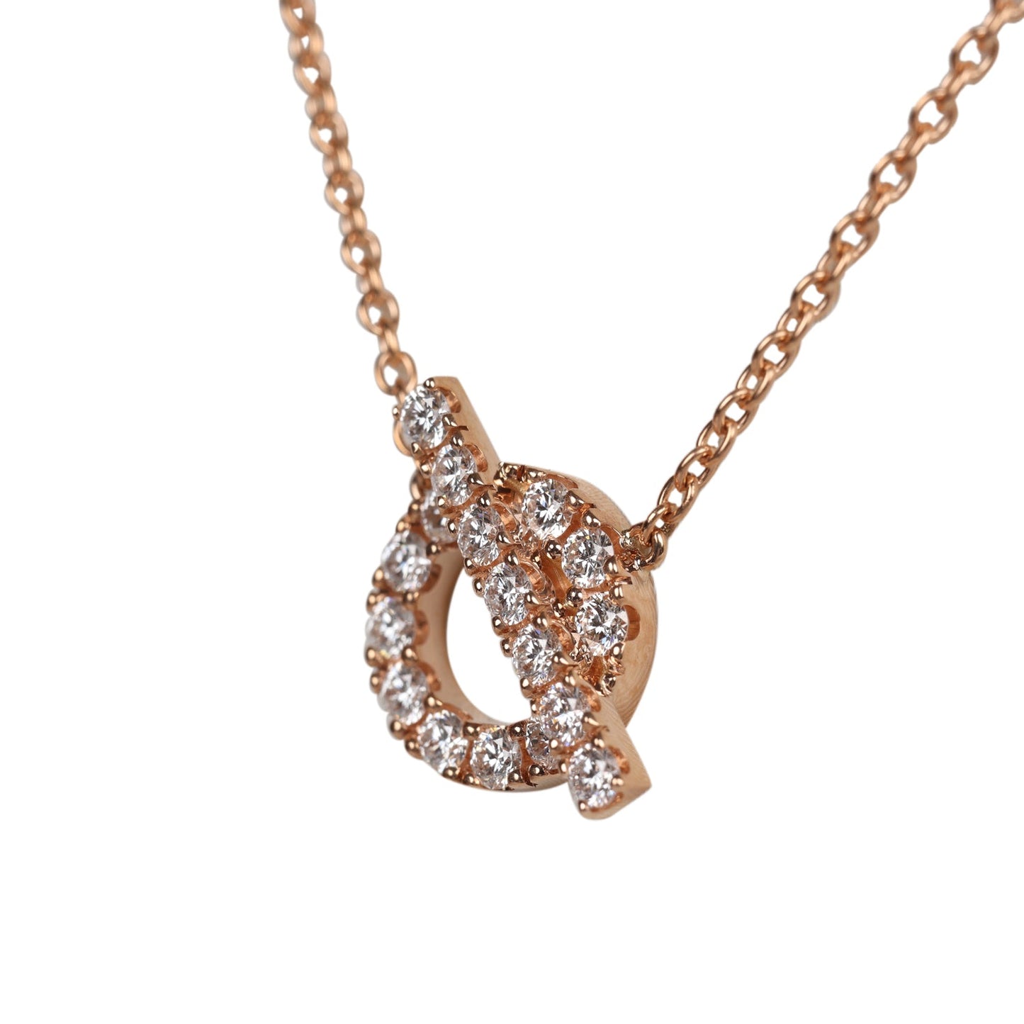Hermes 18k Rose Gold San Coloris White Diamond Finesse Pendant Necklace
