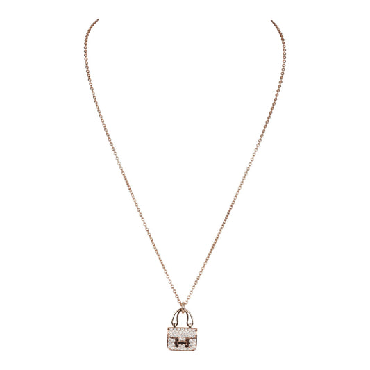 Hermes Amulettes Constance Pendant Necklace Diamonds 18K Rose Gold Hardware