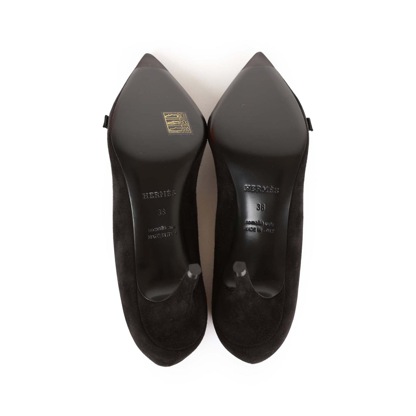 Hermes Blush Pump Black Suede Rose Gold Hardware 38