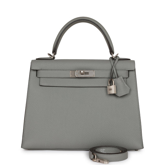 Hermes Special Order (HSS) Kelly Sellier 28 Gris Mouette Verso Togo Brushed Palladium Hardware
