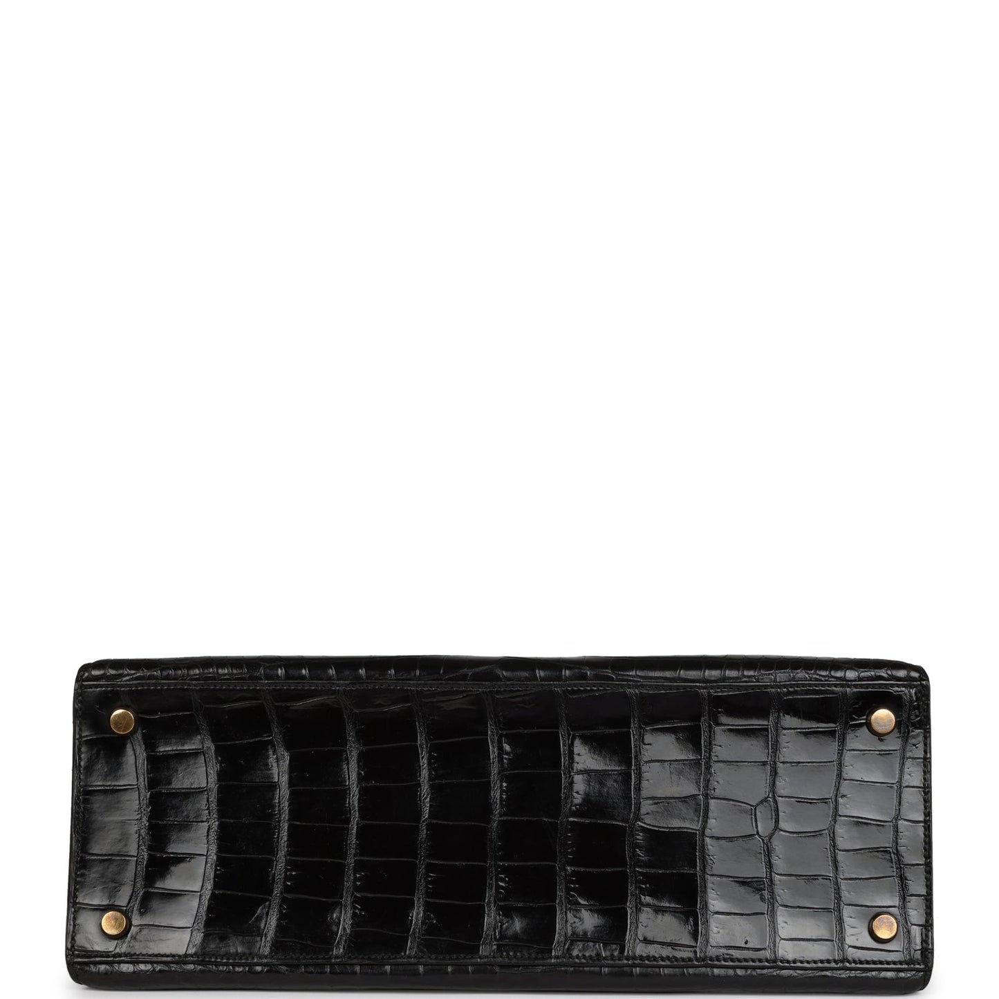 Vintage Hermes Kelly Sellier 32 Black Shiny Porosus Crocodile Gold Hardware