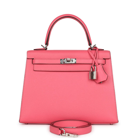 Hermes Kelly Sellier 25 Rose Azalee Epsom Palladium Hardware