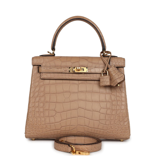 Hermes Kelly Retourne 25 Chai Matte Alligator Gold Hardware