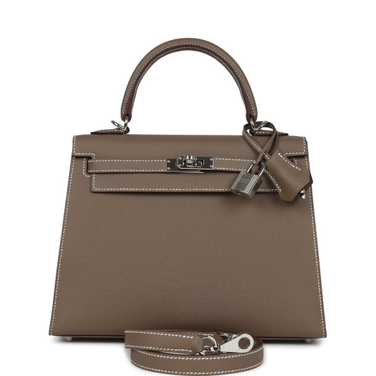 Hermes Kelly Sellier 25 Etoupe Epsom Palladium Hardware