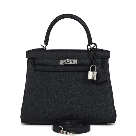 Hermes Kelly Retourne 28 Black Togo Palladium Hardware