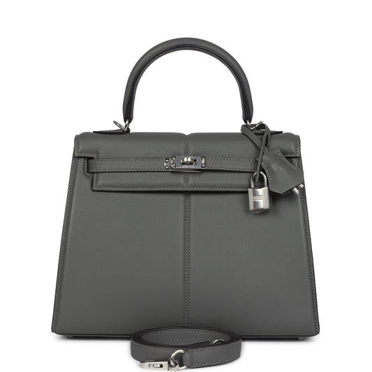 Hermes Padded Kelly Sellier 25 Gris Meyer Swift Palladium Hardware