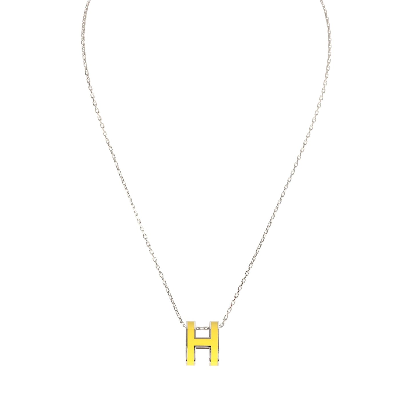Hermes Pop H Pendant Necklace New Lime Enamel Lacquered Palladium Hardware
