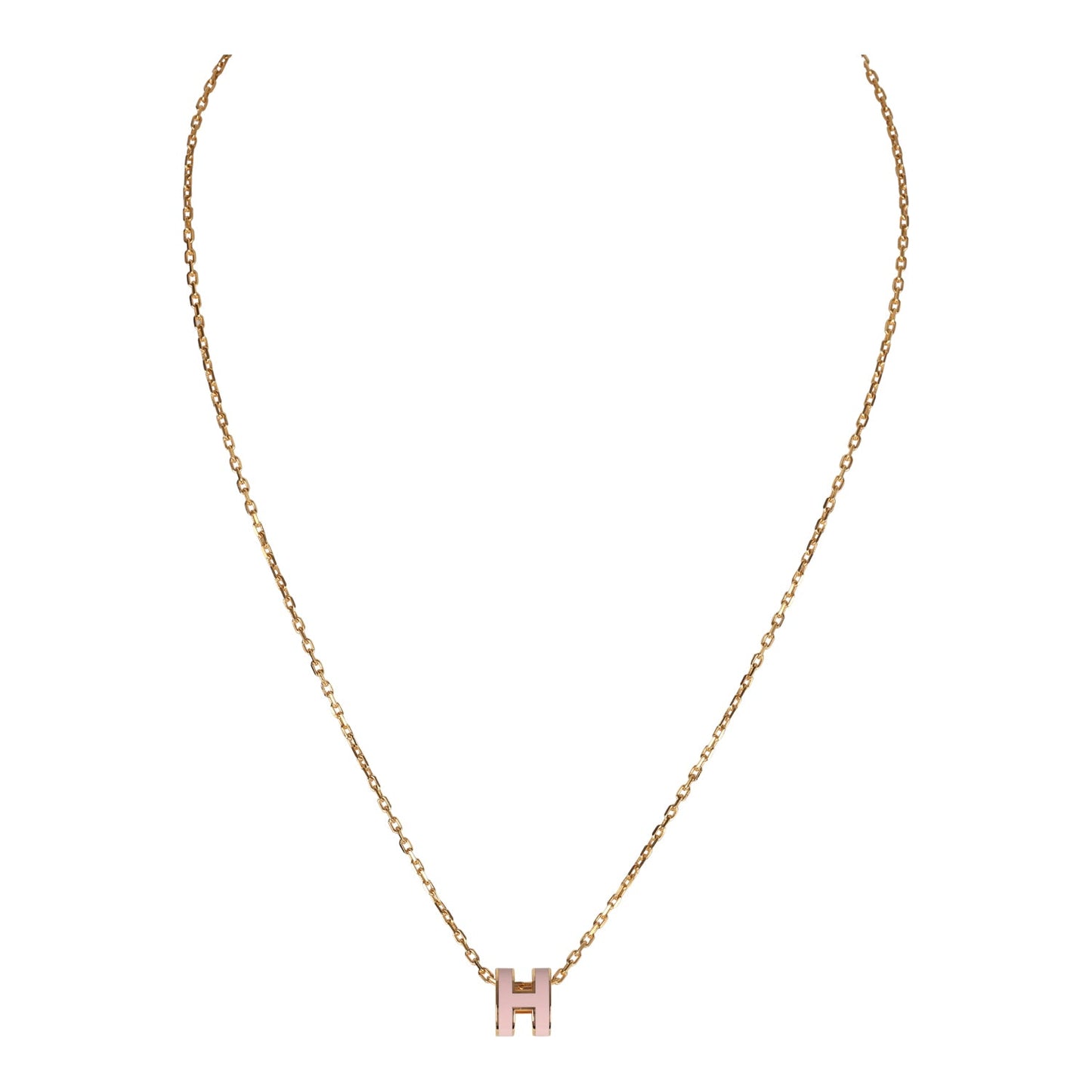 Hermes Mini Pop H Pendant Necklace Rose Dragee Enamel Lacquered Gold Hardware