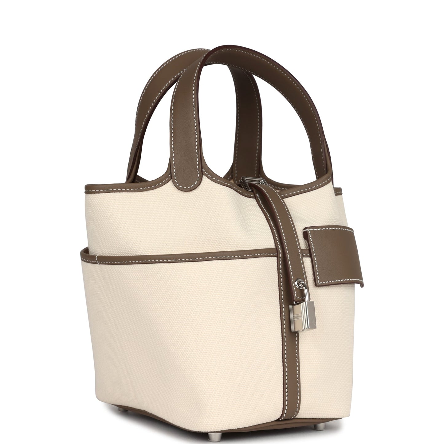 Hermes Picotin Cargo 18 Ecru Toile Canvas and Etoupe Swift Palladium Hardware