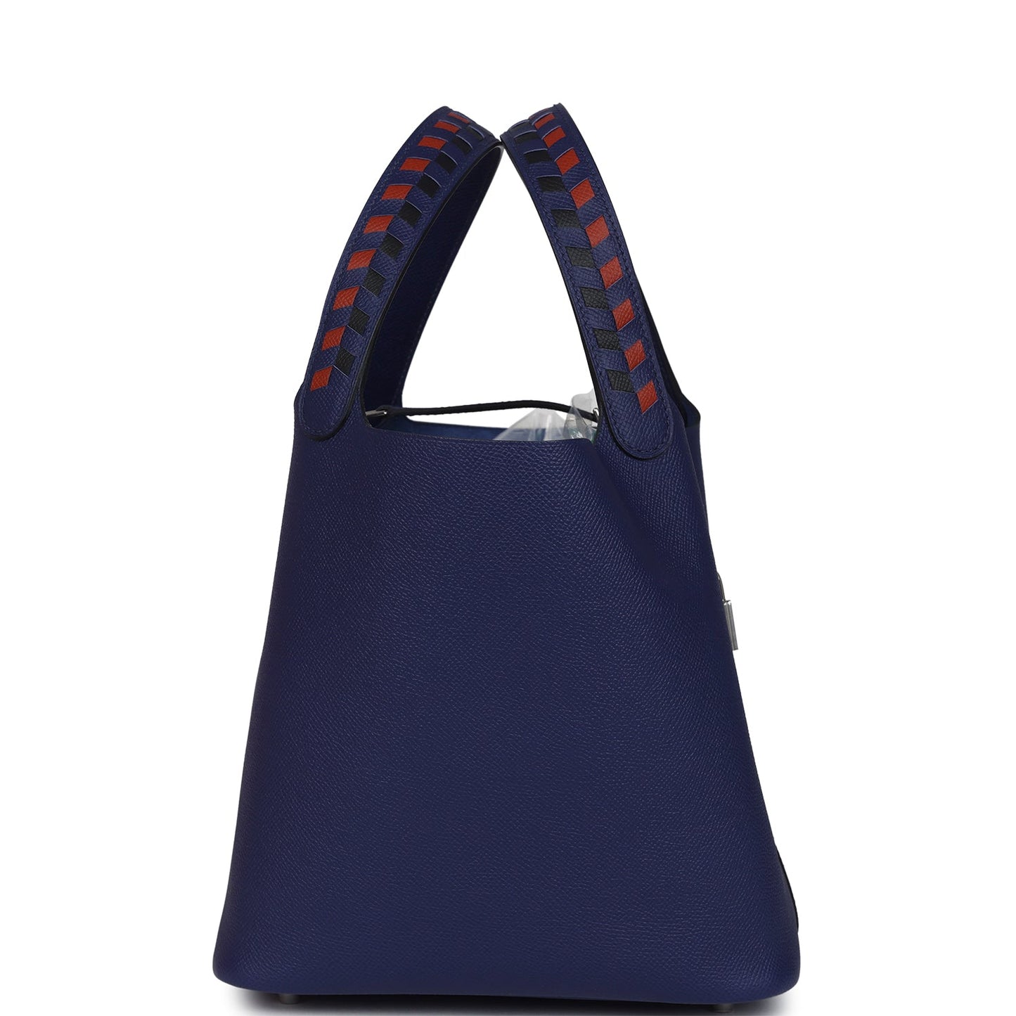 Hermes Picotin Lock 22 Tressage De Cuir Bleu Encre, Brique and Black Epsom Palladium Hardware