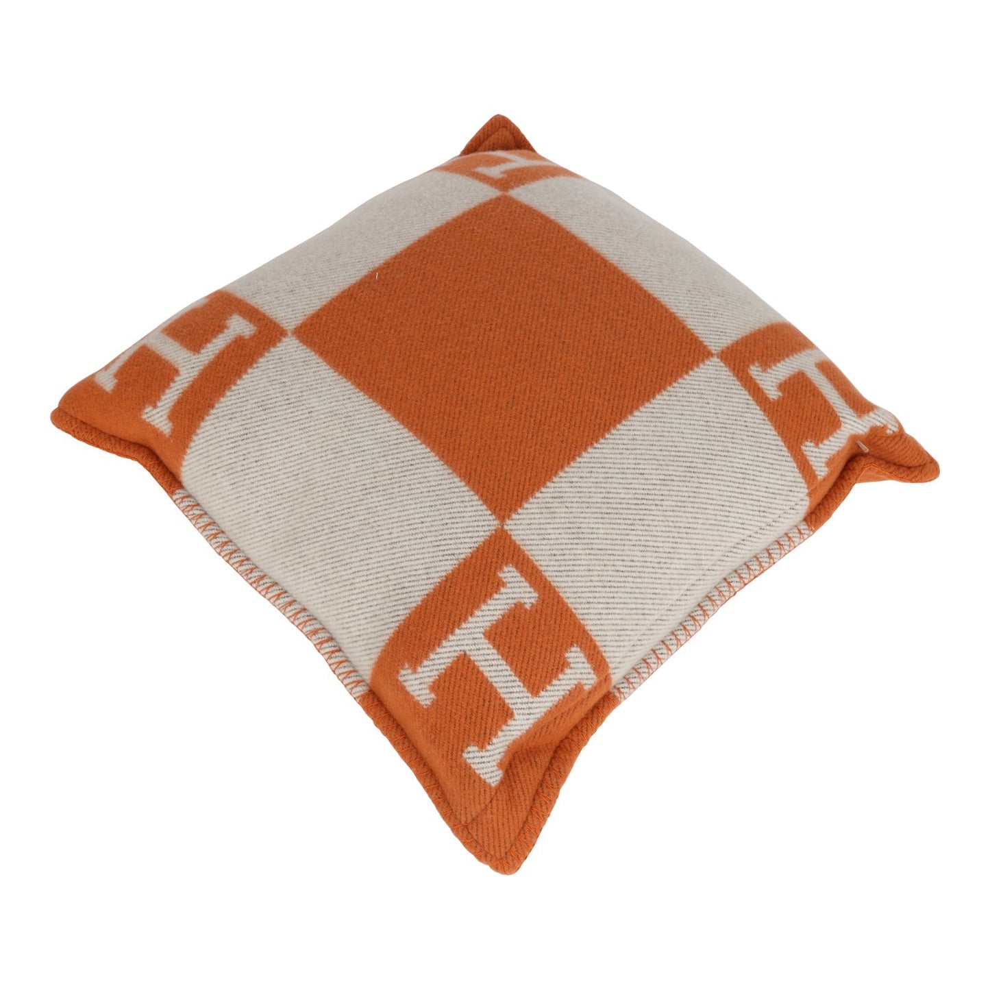 Hermes "Avalon" Ecru and Potiron Signature H Cushion PM Set of Two