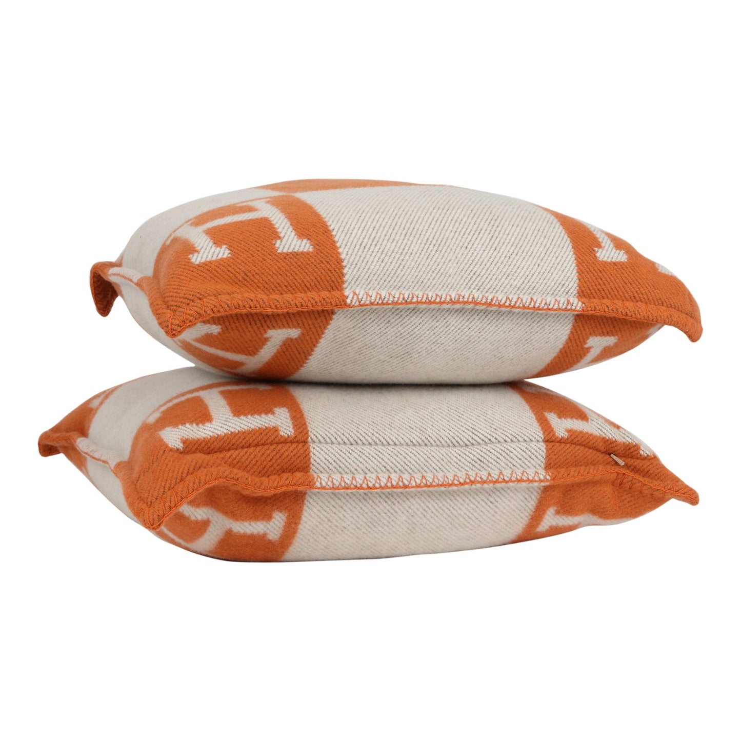 Hermes "Avalon" Ecru and Potiron Signature H Cushion PM Set of Two