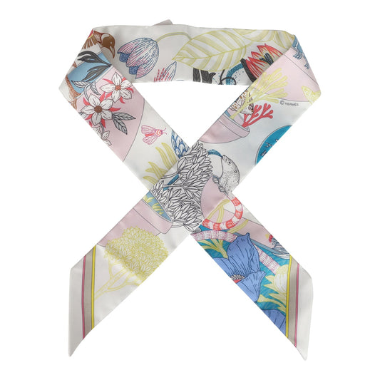 Hermes "Precious Paradise" Gris Perle Multi Silk Twilly