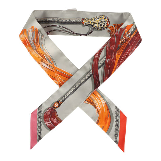 Hermes "Cavalcades" Gris Perle Multi Silk Twilly Pair