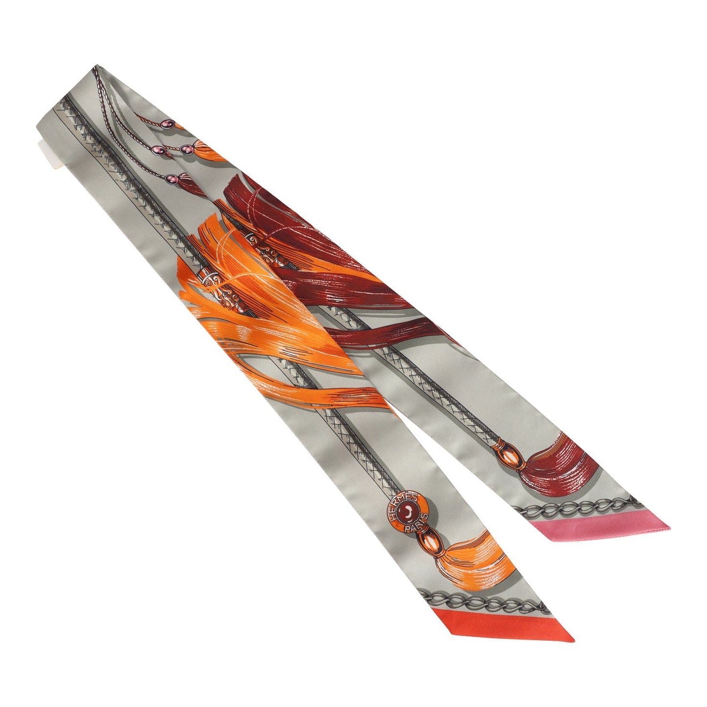 Hermes "Cavalcades" Gris Perle Multi Silk Twilly Pair