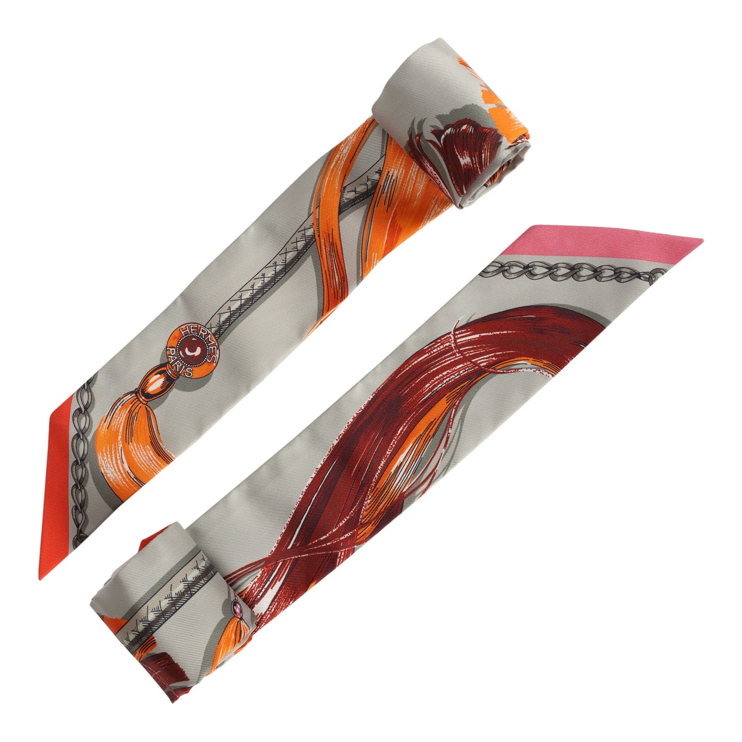 Hermes "Cavalcades" Gris Perle Multi Silk Twilly Pair