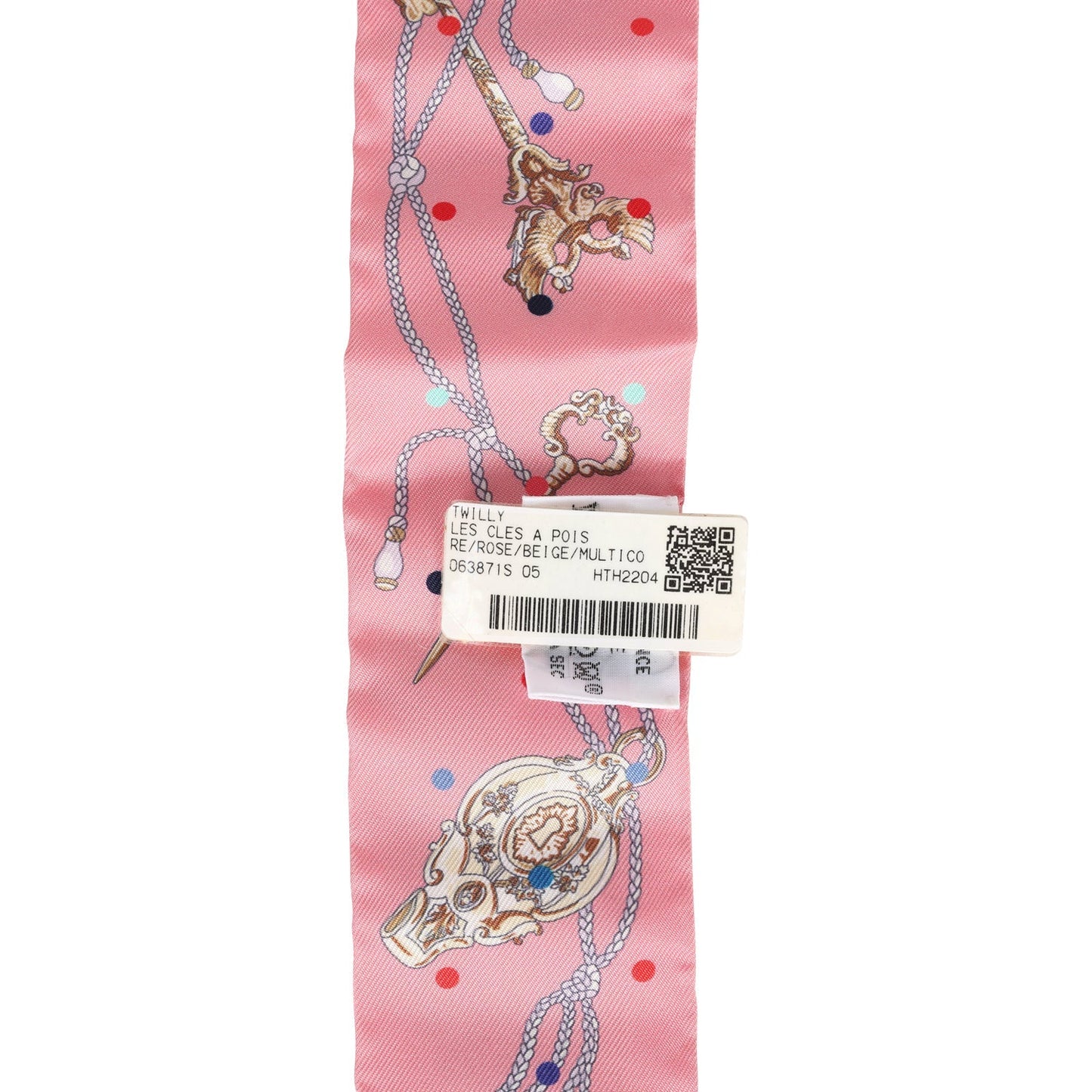 Hermes "Les Cles A Pois" Rose Multi Silk Twilly