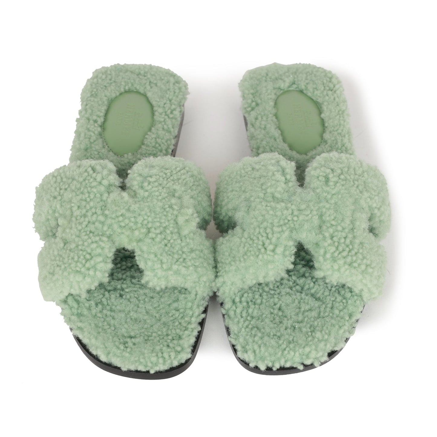 Hermes Oran Sandals Vert D'eau Woolskin 36