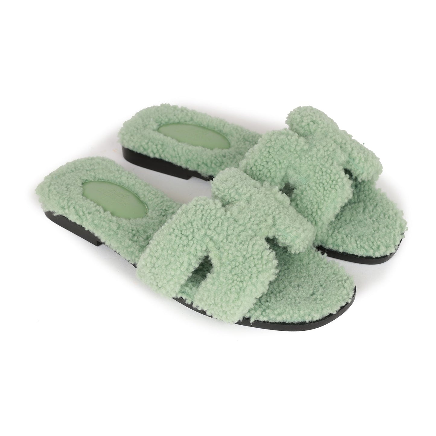Hermes Oran Sandals Vert D'eau Woolskin 36